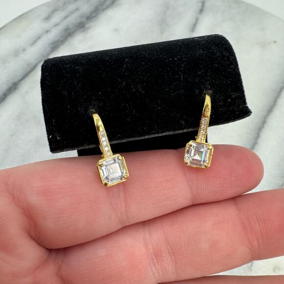 Gold plated over sterling silver cubic zirconia, huggy earrings - Picture 2 of 4